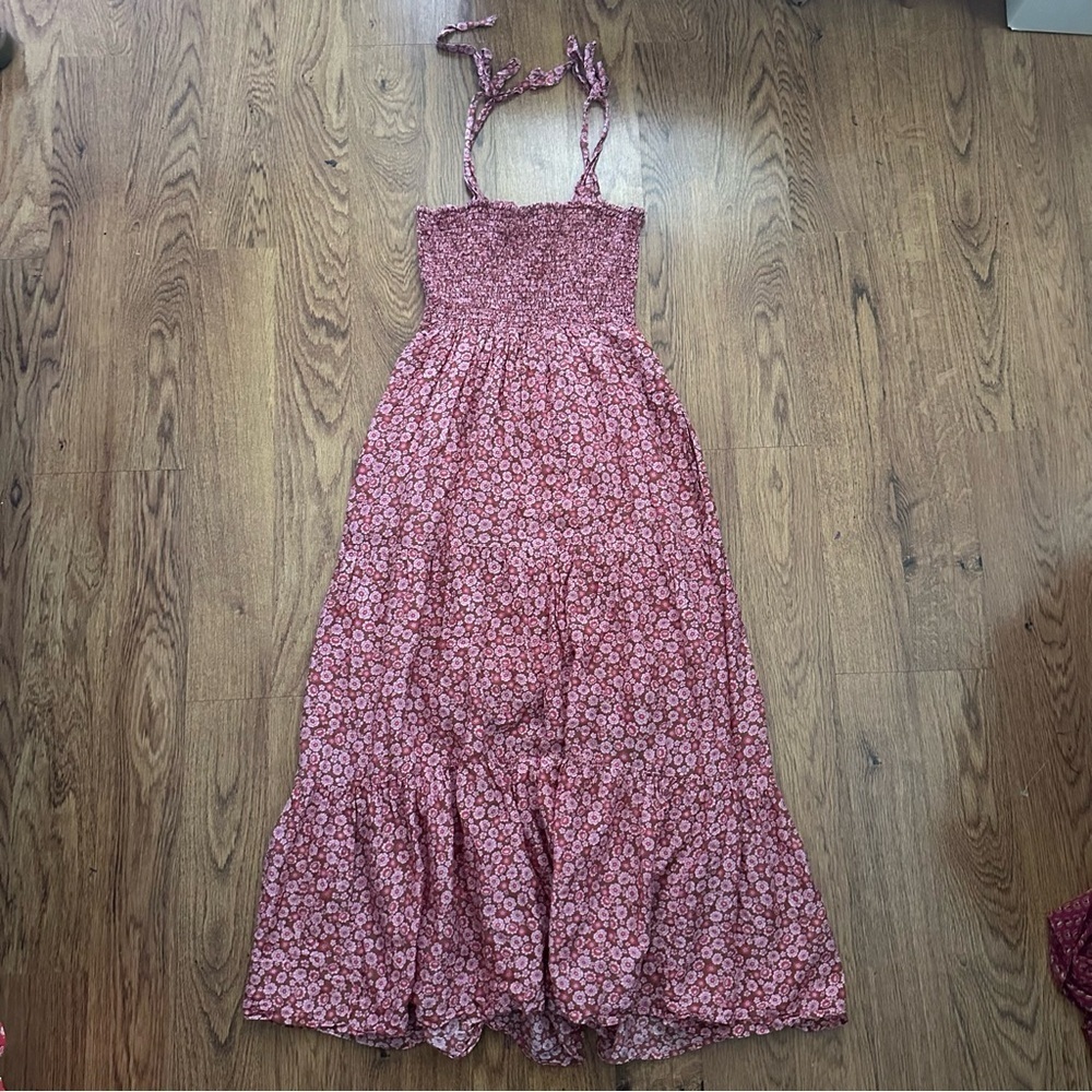 XiRENA floral Pink Maxi Dress with Tie Straps maxi dress XS unlined Cotton/silk